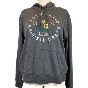 Aeropostale Aero Authentic Vintage Inspired Hoodie Size L Floral Embroidery